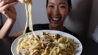 Creamy Fettuccine Pasta  Mukbang  ASMR  Eating Sounds [upl. by Eleaffar]