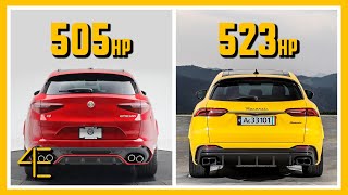 Alfa Romeo Stelvio Quadrifoglio vs Maserati Grecale Trofeo  Car Spec Comparison  4enthusiasts [upl. by Geibel]