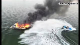 Community helps put out boat fire in Lenawee County [upl. by Aitropal673]