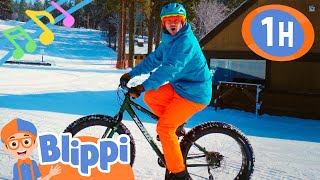 Snowy Bike Song  1 Hour of Blippi  Educational Songs For Kids [upl. by Atiugram518]