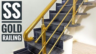 Gold Railing Stainless Steel  Spray Gold Plating on SS Handrail  PVD mirror gold coating Farbe [upl. by Nehgaem]