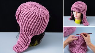 How to crochet an earflap hat with a simple stitch pattern [upl. by Nessi]