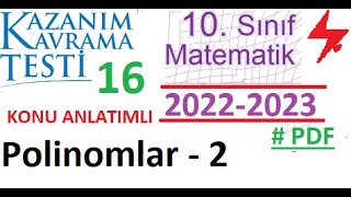 10 Sınıf  Kazanım Testi 16  Polinomlar 2  MEB  2022 2023  Matematik  PDF  TYT  AYT [upl. by Anerbas347]