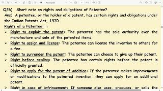 Rights and Obligations of Patentee intellectualpropertylaw copyrightlaw llbsem6 lawexams lawyer [upl. by Ainorev]