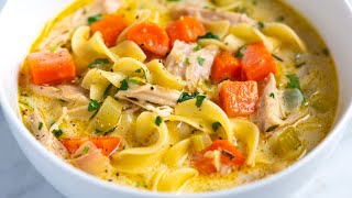 Easy Creamy Chicken Noodle Soup Recipe [upl. by Fruma]