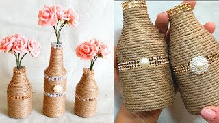 HOMEDECOR GARRAFAS DECORADAS COM FIO RAMI E STRASS EFEITO EMBUTIDO [upl. by Lenod]