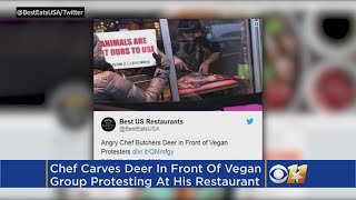 Vegans Protest Restaurant So Chef Carves Deer In Front Of Them [upl. by Margo]