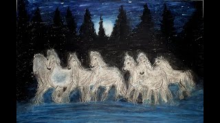 Seven Horse Oil Pastel Drawing [upl. by Earahs]