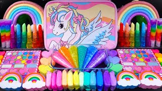 Unicorn Rainbow Slime Mixing EyeshadowGlitter amp Random things into slime asmr satisfyingslime [upl. by Daus]