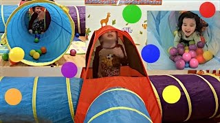 Learning Colors with Coloured Balls Playing In a Play Tent  Fun Video For Kids Toddlers and Babies [upl. by Anitirhc]