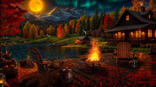 🍂Autumn Lake House Porch Ambience with Campfire Night Autumn Sounds Crunchy Leaves and White Noise [upl. by Giuseppe]