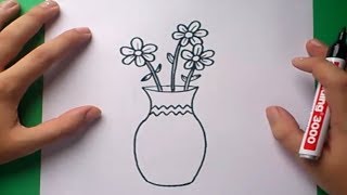 Como dibujar un jarron con flores paso a paso 2  How to draw one vase with flowers 2 [upl. by Dolan]