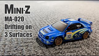 Kyosho MiniZ AWD MA020 Drifting on 3 Different Surfaces [upl. by Anerhs]