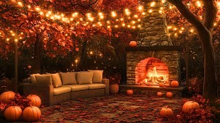 StressFree Autumn Night Ambience  Cozy Autumn Vibes with Fireplace amp Pumpkins [upl. by Poppy]