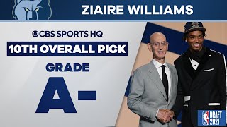 Ziaire Williams Selected 10th by the Memphis Grizzlies  2021 NBA Draft  CBS Sports HQ [upl. by Aerdnas]