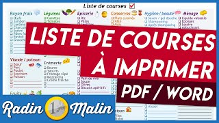 Liste de courses tout prête à imprimer pdf jpg ou Word [upl. by Ellswerth876]