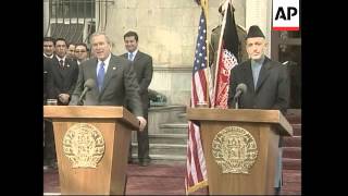 WRAP US President Bush meets Pres Karzai talks to US soldiers at Bagram Airbase [upl. by Calder849]