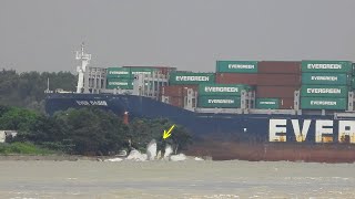 EverGreen Giant Ships Epic 180Degree Turn Intense Waves Follow [upl. by Saville]