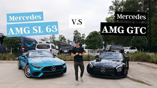 AMG Head to Head  SL 63 vs GTC Roadster [upl. by Eeleimaj]