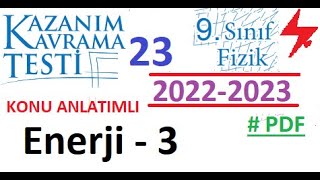 9 Sınıf  Fizik  Kazanım Testi 23  Enerji 3  MEB  2022 2023  PDF  TYT  2023 2024 [upl. by Gney]