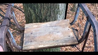 OldGuyDIY Deer Hunting Ladder Stand Seat Upgrade Hack Plywood over Steel Rails w 55quot Spacer [upl. by Sevein]