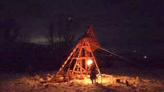 Medieval Trebuchet Launches Fireball at Night [upl. by Ymrots]