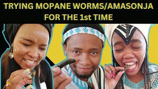 TRYING MOPANE WORMS FOR THE 1st TIME [upl. by Sokil992]