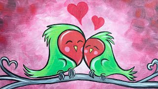 EP54 Love Birds  Valentines Day stepbystep acrylic painting tutorial for beginners [upl. by Nnayd]