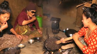 Nepali Village Food DHIDO and Potato curry Eating in the Family [upl. by Ynahirb]