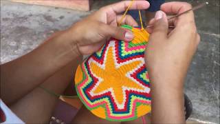 Wayuu Woman weaving how to Crochet a Wayuu Bag [upl. by Lynnworth]