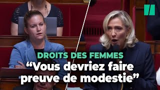 Attaquée par Panot sur les droits des femmes Le Pen la renvoie à ses « amitiés » avec le Hamas [upl. by Roon]