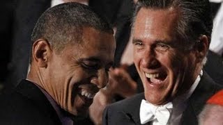 Obama and Romney trade jokes at New York charity dinner [upl. by Ylekalb81]