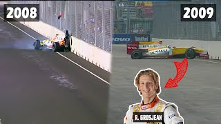 Romain Grosjean repeats Piquet crash at the same corner  2009 Singapore GP FP1 [upl. by Merow]