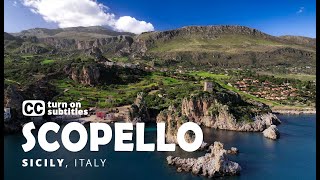 Discover SCOPELLO Sicily subtitles EN drone footage 4K  Italy beach [upl. by Franz]