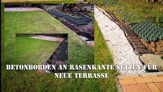 Neue Betonrasenkante setzen – Terrasse mit Gartenküche und Feuerstelle gestalten [upl. by Ettennan79]