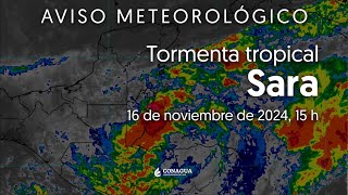 Aviso Meteorológico Tormenta tropical Sara 15 h [upl. by Einhapets]