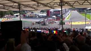 CRASH SpaFrancorchamps Belgium GP  start incident Gold 8 Grandstand [upl. by Ireva]