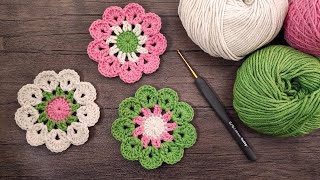 🌸 Crochet Flower amp Crochet Coaster Pattern Coaster Crochet  Tığ Çiçek amp Bardak Altlığı [upl. by Zeb870]