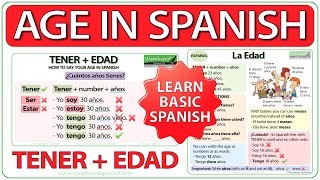 How to say your AGE in Spanish ✅ Tener  Edad ✅ Learn Basic Spanish [upl. by Wrdna4]