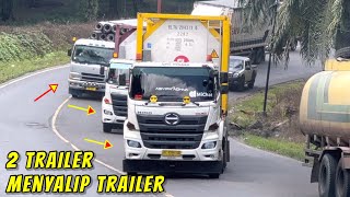 Trailer Iso Tank panjang Dua Unit Menyalip Gunting Trailer Muatan Paku Bumi [upl. by Jaeger705]