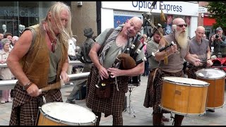 Bagpipes And Drums Music Of Best Scottish Tribal Bands City Centre Of Perth Perthshire Scotland [upl. by Refinney]