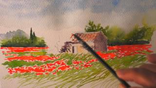 Aquarelle  Le cabanon aux coquelicots watercolor [upl. by Etirugram]