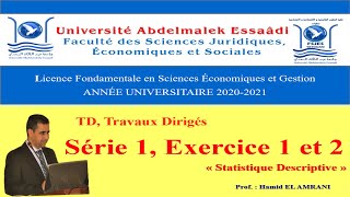 Statistique Descriptive S1 TD Série 1 Corrigés dExercices 1 et 2 Statistique Descriptive [upl. by Rubenstein]