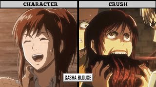 ATTACK ON TITAN CHARACTERS AND THEIR CRUSHES [upl. by Relluf]