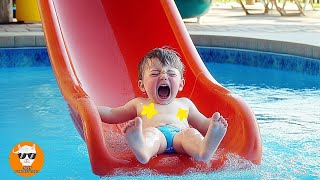 CRAZY Babies Water Slide At the Pool  Funny Baby Videos  Just Funniest [upl. by Janela]