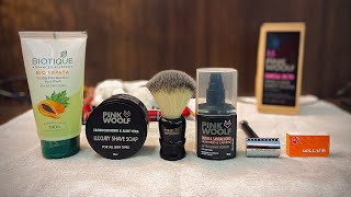 Pink Woolf Open Comb DE Razor amp Seabuckthorn amp Aloe Vera Shaving Soap Review Vlog25 [upl. by Lemart504]