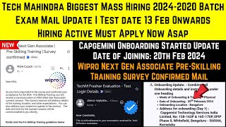 Tech Mahindra Hiring Active Test Date Out  Capgemini Onboarding New DOJ 20 Feb24  Wipro Training [upl. by Lewie]