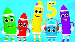 Five Little Crayons Numbers Song and Preschool Rhymes for Kids [upl. by Nirred]