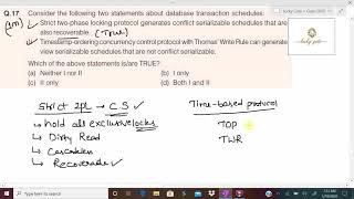 141 GATE2019 DBMS Strict 2pl and Time stamp Ordering protocol and its detailed solution [upl. by Dnob]