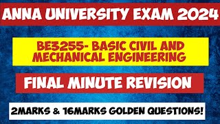 BE3255Basic Civil and Mechanical EngineeringImportant 2marks16marksQuestionsVincent Maths [upl. by Bala]